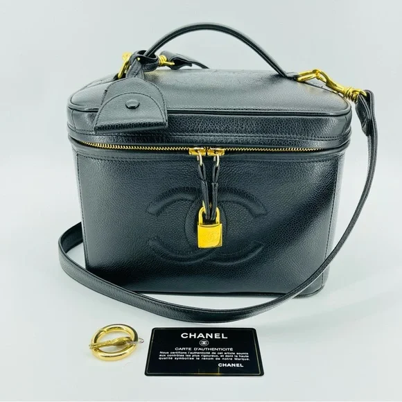 CHANEL Black Leather Vanity Crossbody with Gold-Tone Lock - Picture 13 of 13